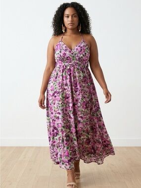 Pink Floral Halter Maxi Dress - Women's Plus Size